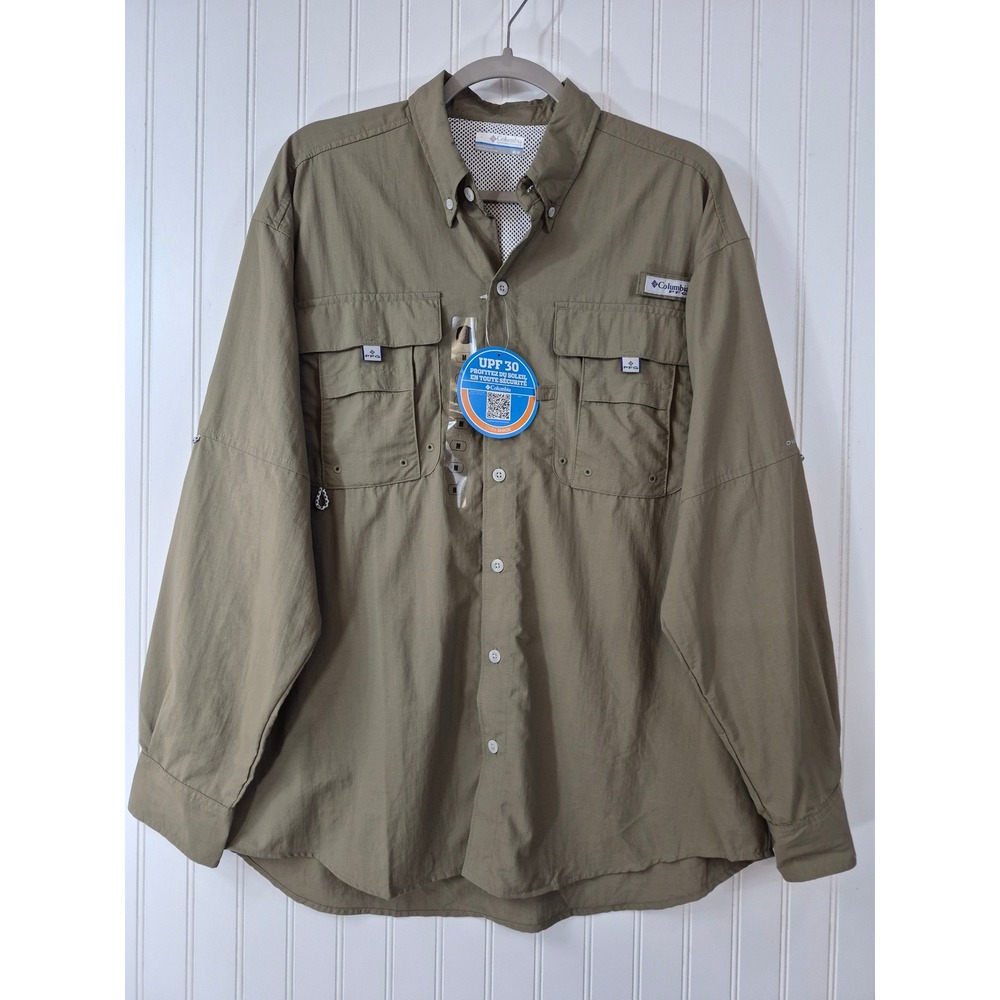 NWT Columbia PFG Bahama II Long Sleeve Fishing Shirt Olive Green Mens Outdoor M